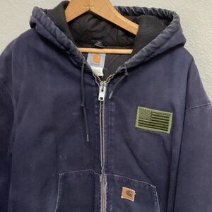 Carhartt Dark Blue Hooded Jacket with Green Patch